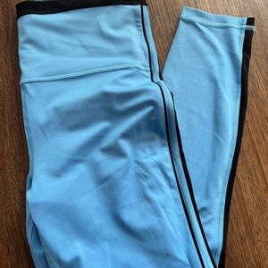 Athleta Elation Sports Striped Leggings with Black Trim Light Blue